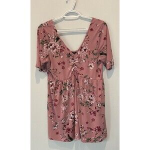 Torrid Pink Floral Babydoll Style Ruched Blouse Short Sleeve Tunic Size 00